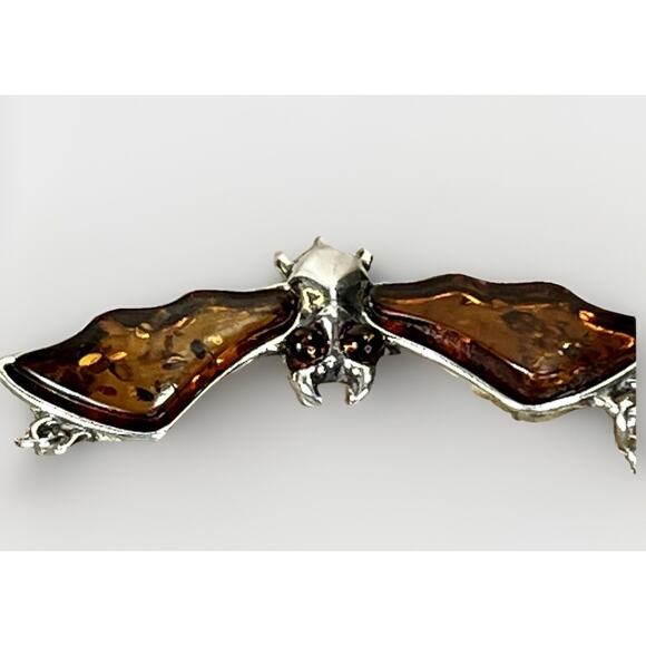 Baltic Amber Bat Wing Pendant -925 Sterling Silver - 17.5-19.5” NEW Gothic - Picture 13 of 16